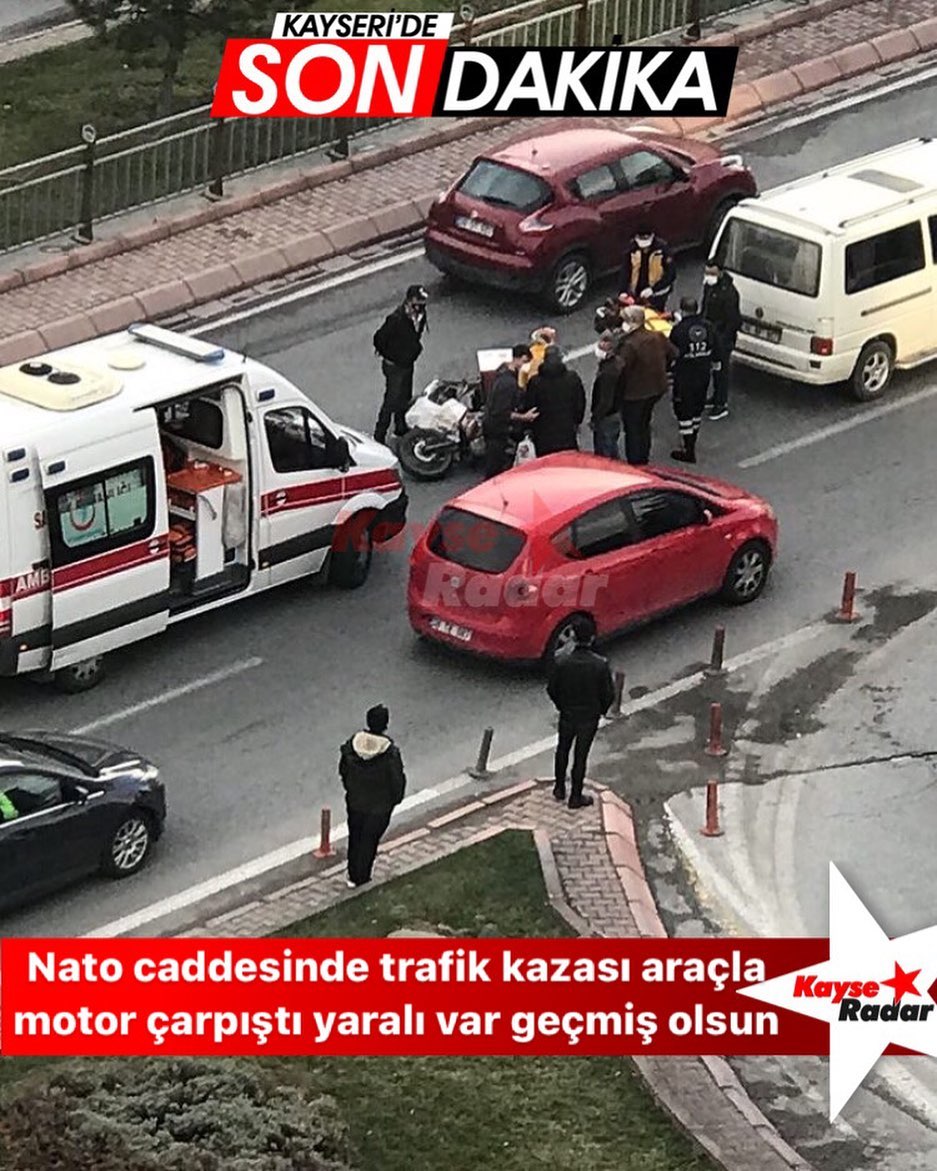 nato caddesinde trafik kazasi aracla motor carpisti kayseradar