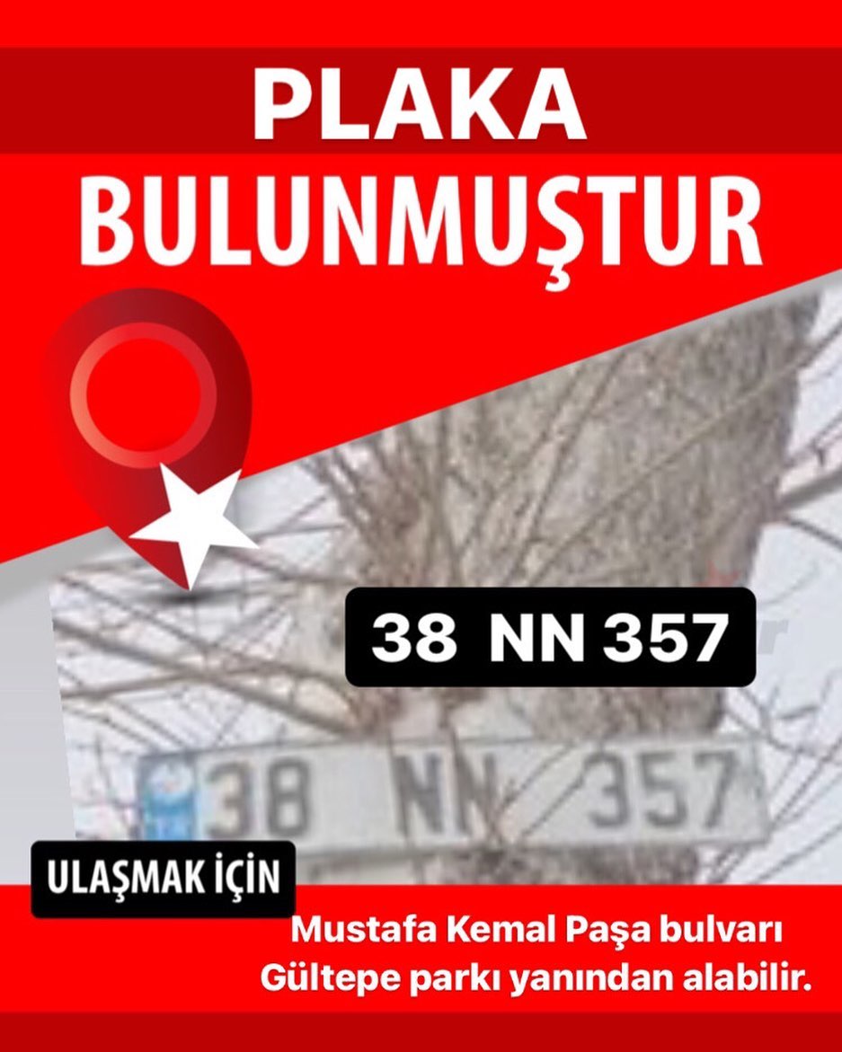 Plaka Bulunmu tur KayseRadar