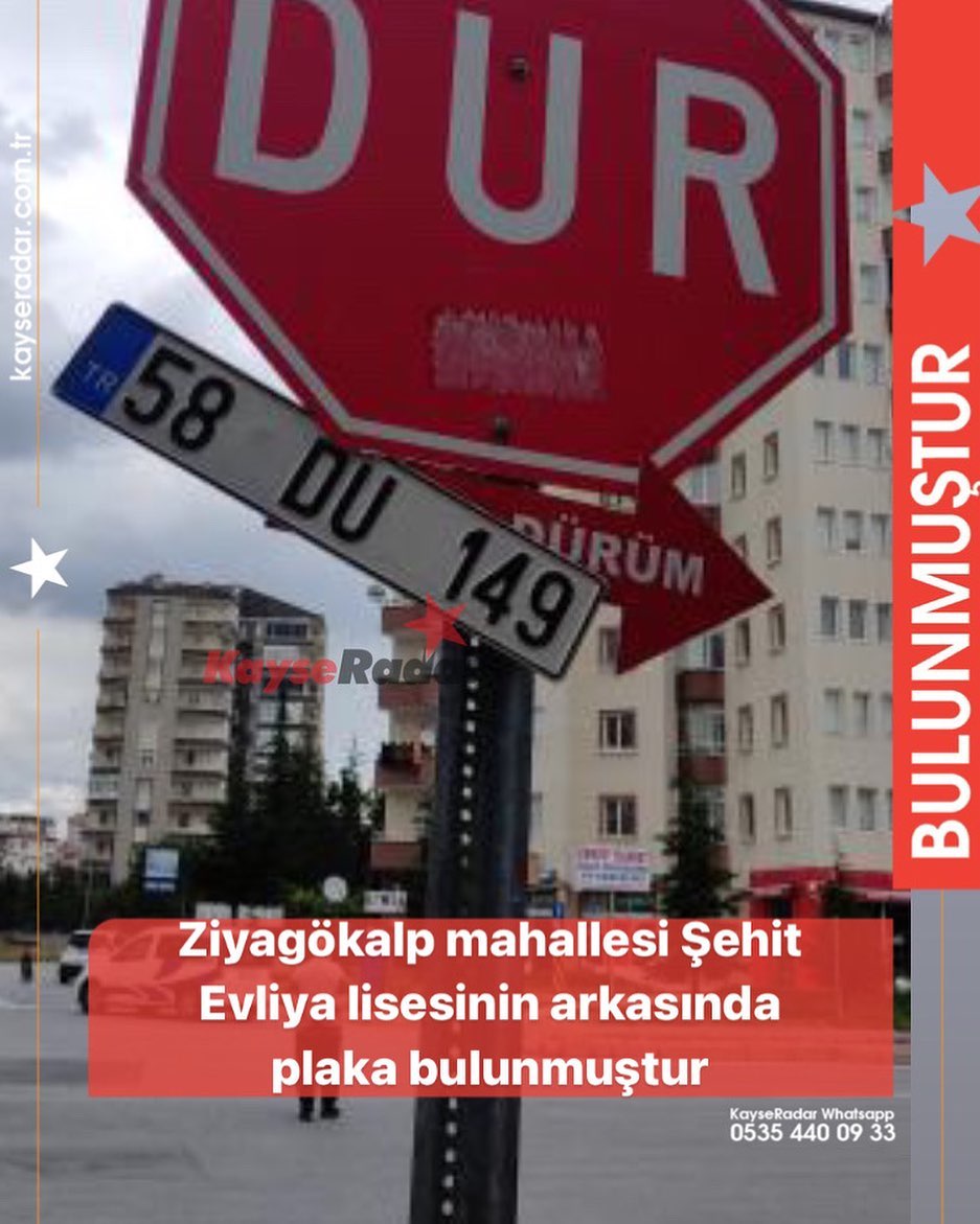 Plaka Bulunmu tur KayseRadar