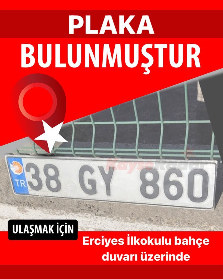 Plaka Bulunmu tur KayseRadar